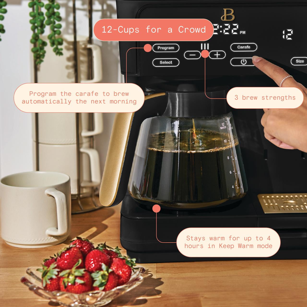 Beautiful Multi-Brew Coffee Maker, 12-Cup and Single-Serve Coffee Machine, Black Sesame by Drew Barrymore