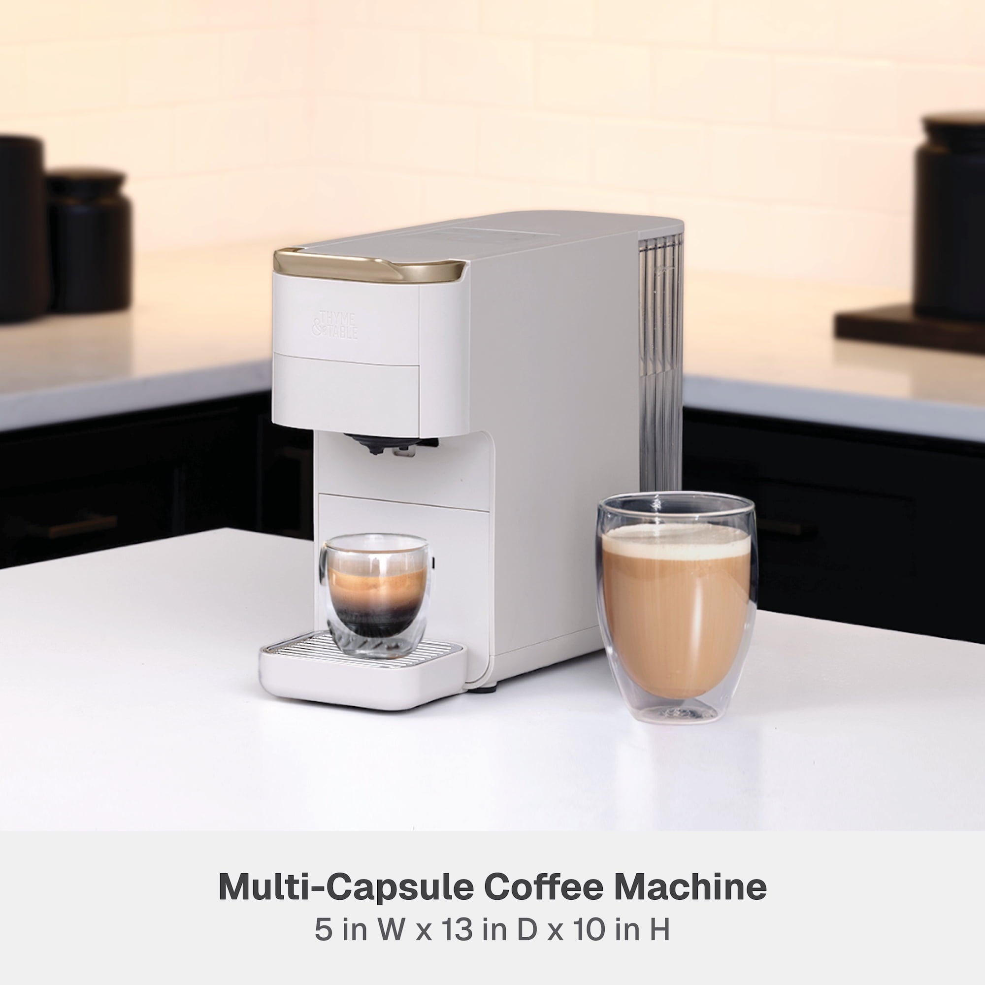 Thyme & Table Multi Capsule Coffee Machine, Universal Capsule Compatible with Espresso and Coffee, One-Touch Controls, Sand White