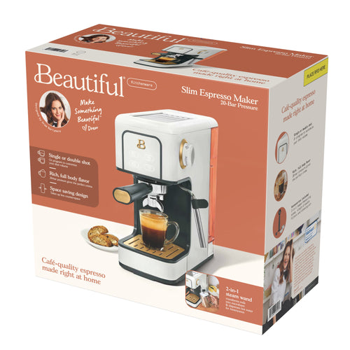 Beautiful Slim Espresso Machine with 20-Bar Pressure, White Icing by Drew Barrymore