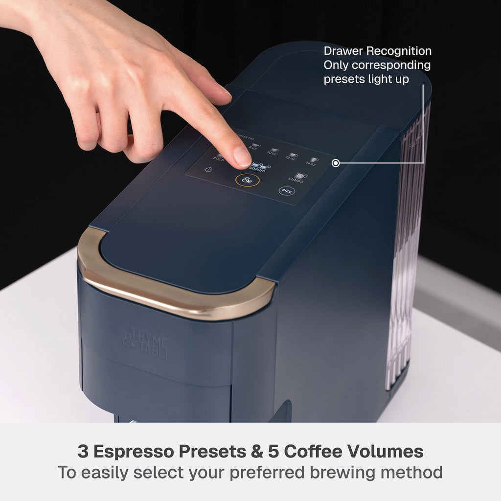 Thyme & Table Multi Capsule Coffee Machine, Universal Capsule Compatible with Espresso and Coffee, One-Touch Controls, Atlantic Blue