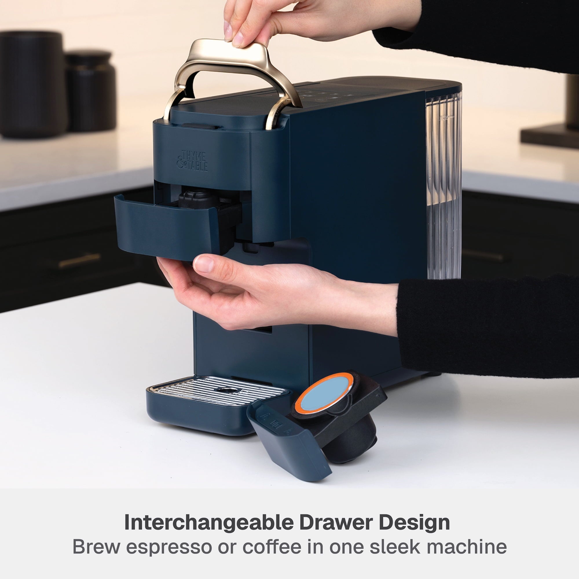 Thyme & Table Multi Capsule Coffee Machine, Universal Capsule Compatible with Espresso and Coffee, One-Touch Controls, Atlantic Blue