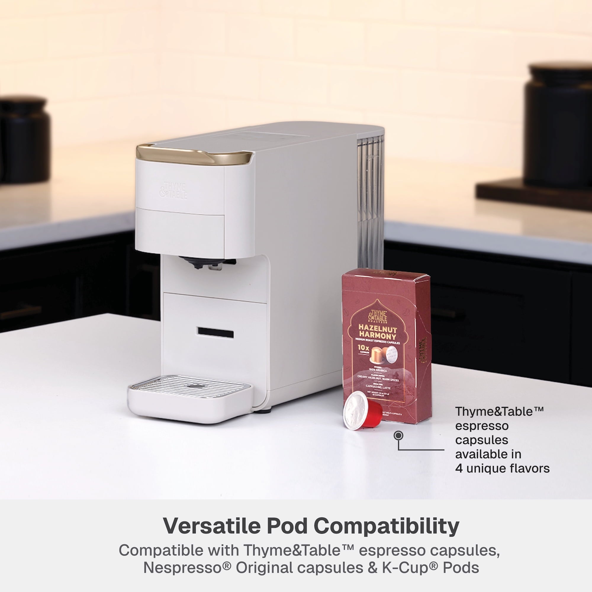 Thyme & Table Multi Capsule Coffee Machine, Universal Capsule Compatible with Espresso and Coffee, One-Touch Controls, Sand White