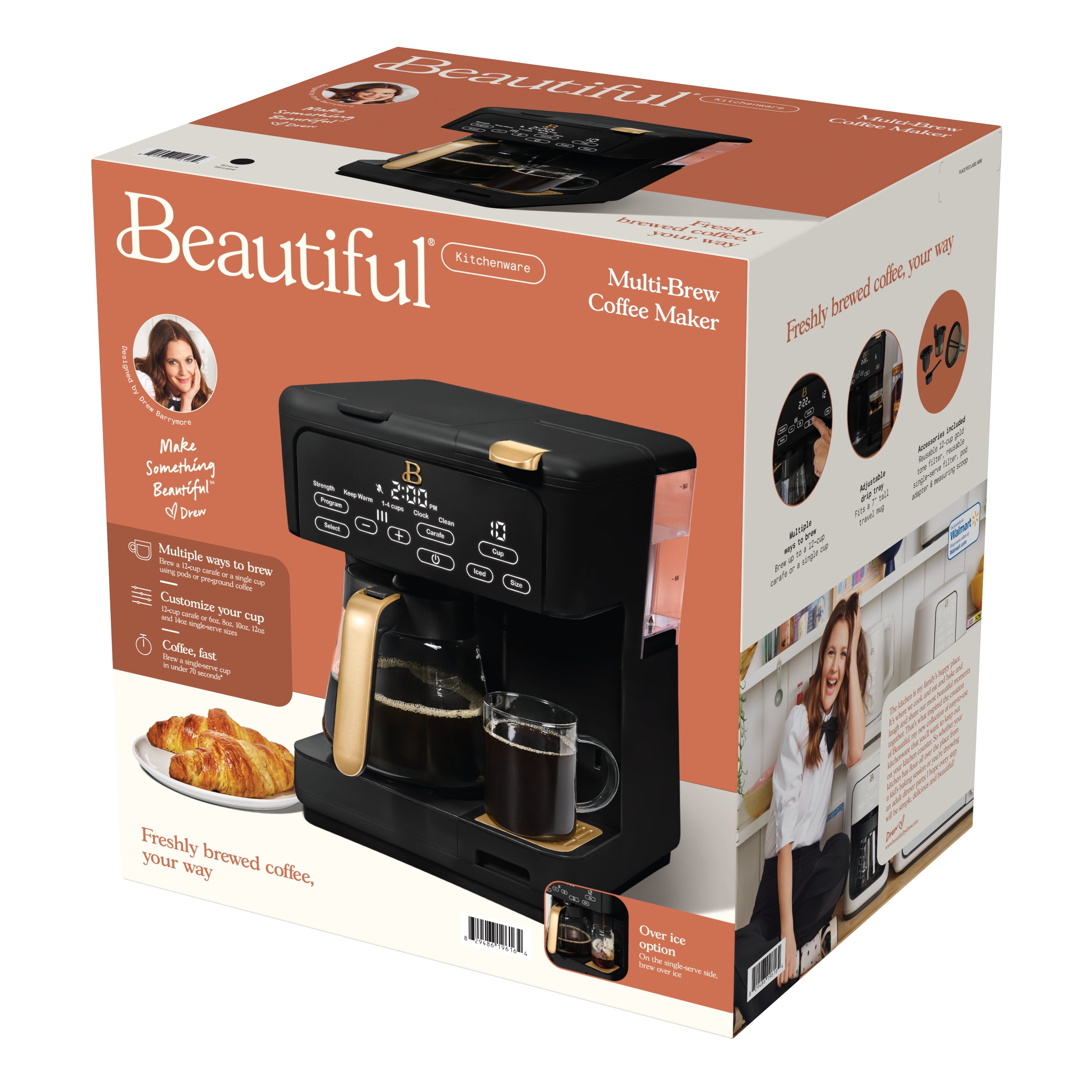 Beautiful Multi-Brew Coffee Maker, 12-Cup and Single-Serve Coffee Machine, Black Sesame by Drew Barrymore