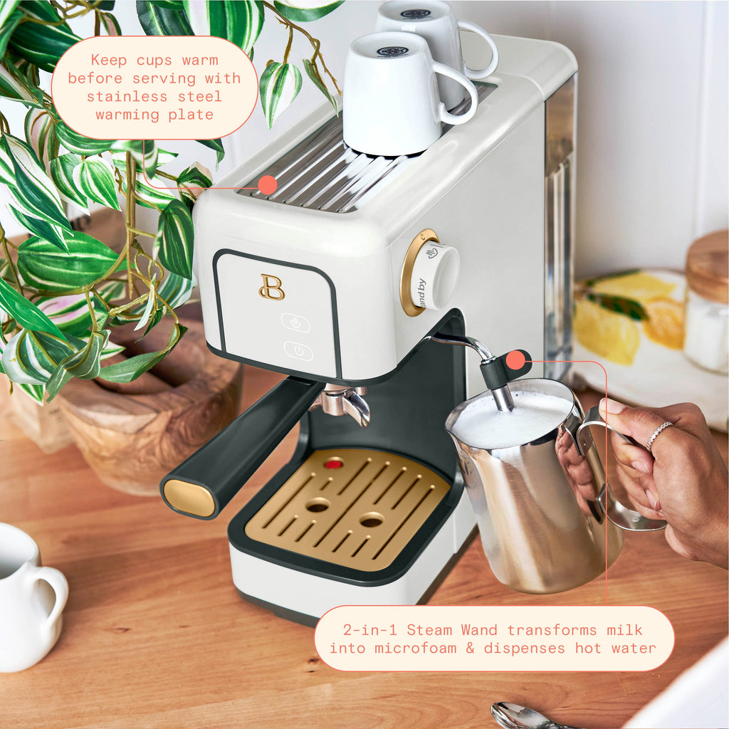 Beautiful Slim Espresso Machine with 20-Bar Pressure, White Icing by Drew Barrymore