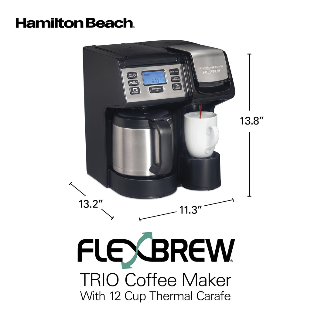 Hamilton Beach FlexBrew Coffee Maker, K Cup Pod Compatible Single Serve Coffee Maker & 12-Cup Coffee Pot, Thermal Carafe, Black