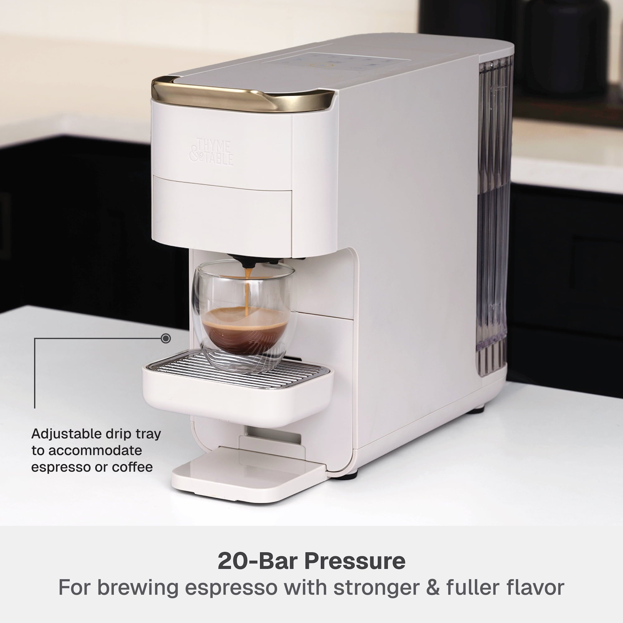 Thyme & Table Multi Capsule Coffee Machine, Universal Capsule Compatible with Espresso and Coffee, One-Touch Controls, Sand White