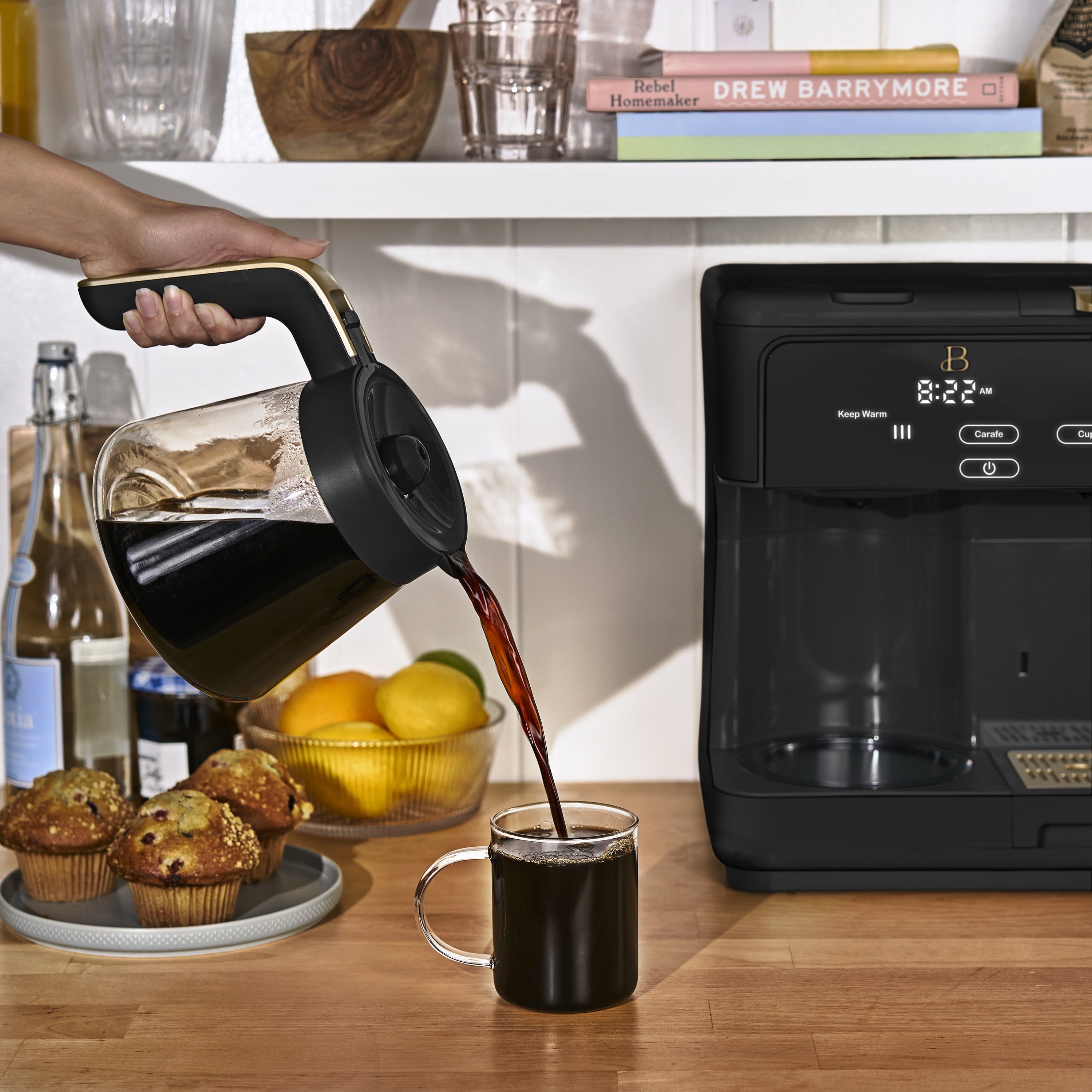 Beautiful Multi-Brew Coffee Maker, 12-Cup and Single-Serve Coffee Machine, Black Sesame by Drew Barrymore