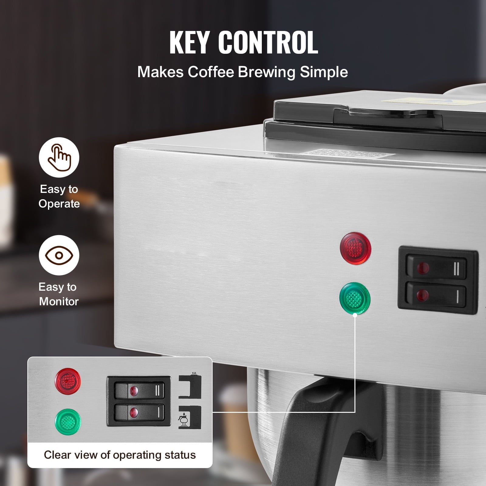 KFFKFF 12-Cup Industrial Filter Coffee Machine, Coffee Brewing Device with Dual Glass Jugs and Warming Trays, Metallic Pour-Over Coffee Maker for Eateries, Workplaces, Coffee Shops