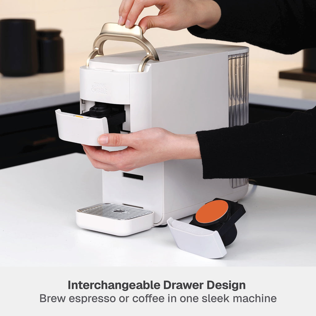Thyme & Table Multi Capsule Coffee Machine, Universal Capsule Compatible with Espresso and Coffee, One-Touch Controls, Sand White